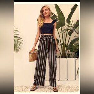 Women’s striped palazzo pants wide leg pants, Palazzo lounge pant small